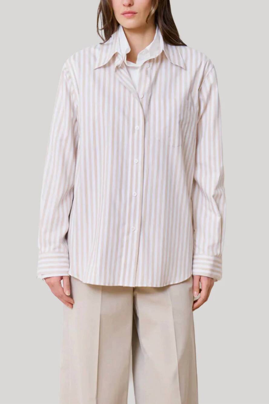 NEW WE-AR4 the double shirt in beige stripe